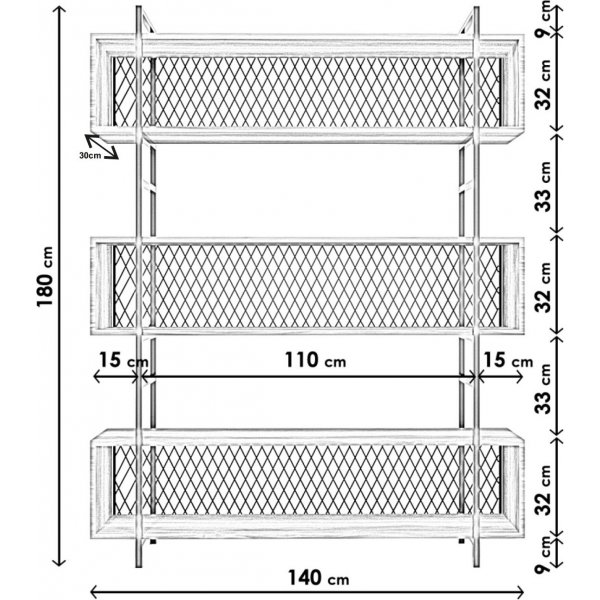 Araf Bcherregal 140 cm - Schwarz
