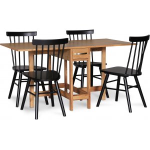 Esstisch-Set; Klapptisch aus Eiche mit 4 Korbstühlen von Orust - Fårö + 4.00 x Serviettenringe Esstisch-Set; Klapptisch aus Eiche mit 4 Korbstühlen von Orust - Fårö + 4.00 x Serviettenringe