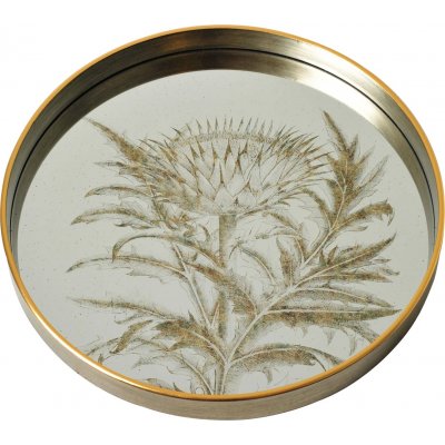 Goldenes Serviertablett mit Spiegelglas - Pflanze