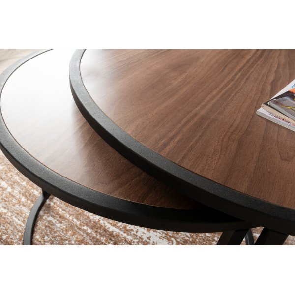 Tambur Couchtisch 66/80 cm - Nussbaum/schwarz