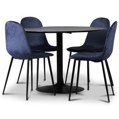 Sitz-Essgruppe, Esstisch mit 4 Carisma-Samtsthlen - Schwarz/Blau + 2.00 x Mbelfe