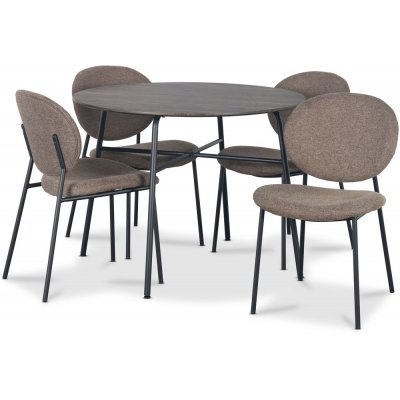 Tofta-Essgruppe Ø100 cm Tisch aus dunklem Holz + 4 braune Tofta-Stühle