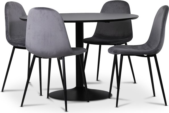Seat Essgruppe, Esstisch mit 4 Carisma Samtsthlen - Schwarz/Grau