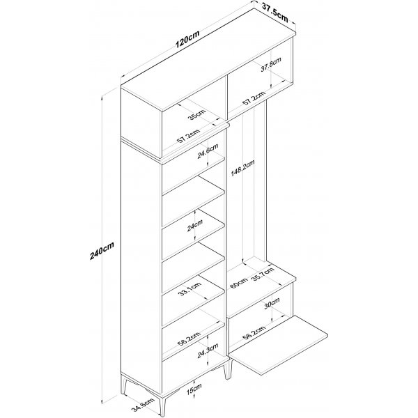 Esa Flurmbel 120 x 37,5 x 240 cm - Walnuss/Wei