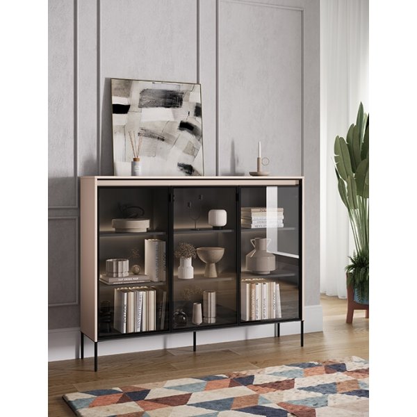 Trendvitrine H118 cm - Beige/Schwarz