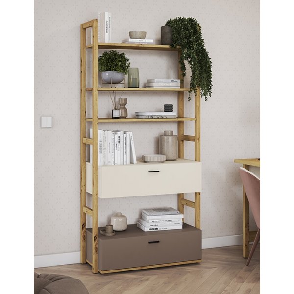 Lenny Bücherregal - Artisan Eiche/Beige/Trüffel Lenny Bücherregal - Artisan Eiche/Beige/Trüffel