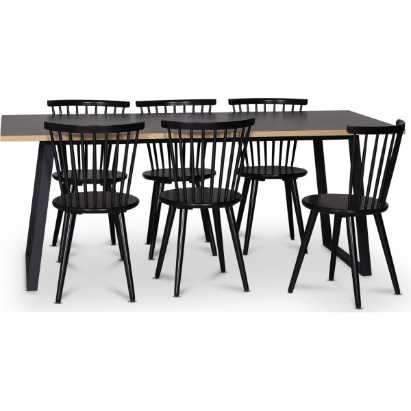 Edge 3.0 Essgruppe 190x90 cm inkl. 6 schwarzen Freischwingern Castor - Grau Hochdrucklaminat (HPL)