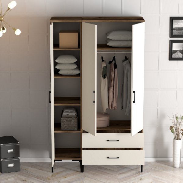 Kumsal Kleiderschrank 7 Walnuss/Creme