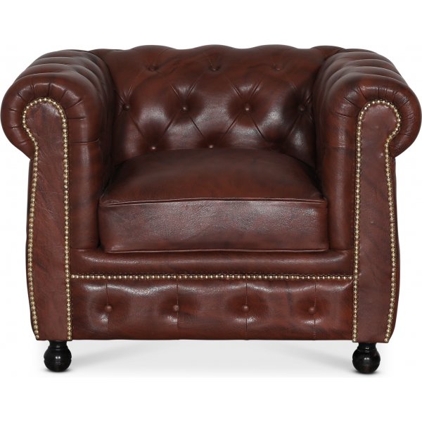 Chesterfield-Sessel aus braunem Leder - Old England + Textilreinigung fr Mbel