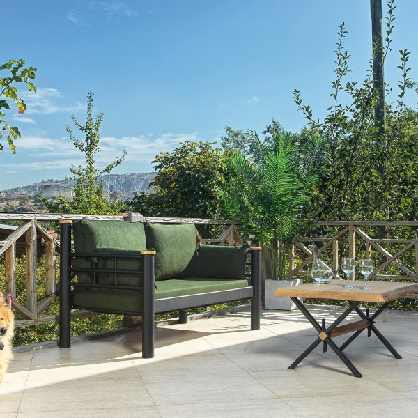 Kappis 2-Sitzer Outdoor-Sofa - Schwarz/Grn + Fleckentferner fr Mbel