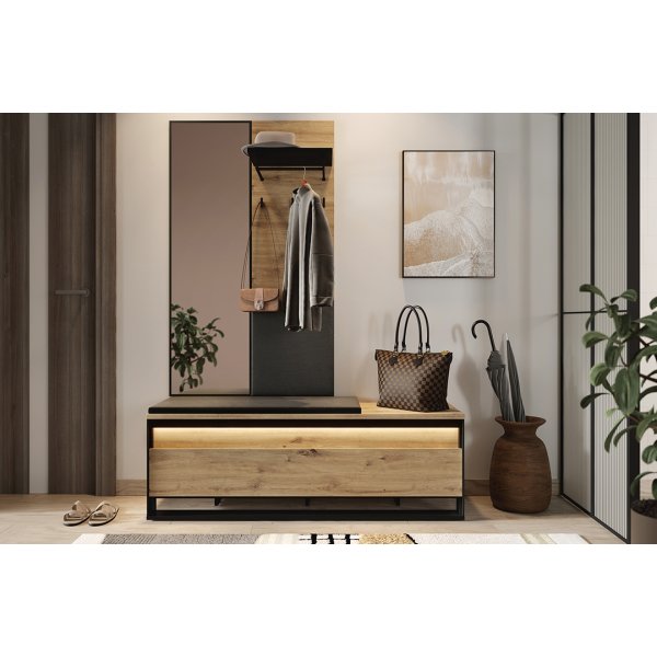 Quant Dielenbank 135 cm - Artisan-Eiche/Schwarz Quant Dielenbank 135 cm - Artisan-Eiche/Schwarz