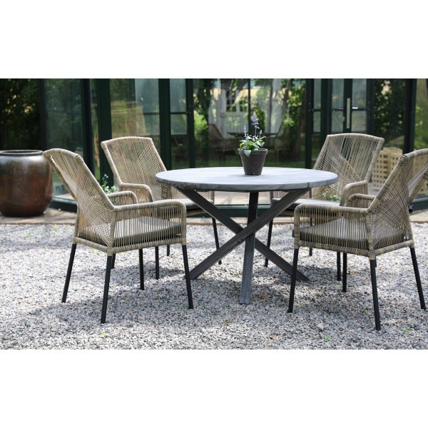 Scottsdale Outdoor-Essgruppe um einen Tisch mit 4 Sthlen mit Ystad-Gestell - Beige/Grau