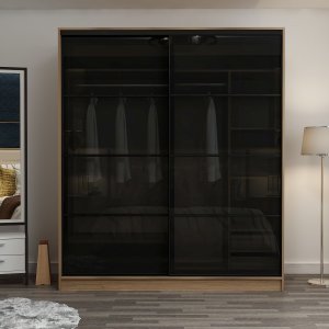 Kapusta Kleiderschrank 180x52x210 cm - Braun/Rauchglas