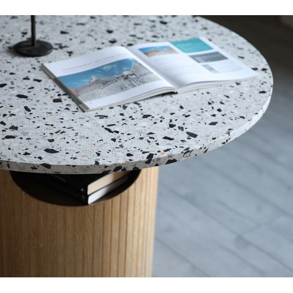 Arto runder Couchtisch Hhe 60 cm - Wei getncht / Terrazzo