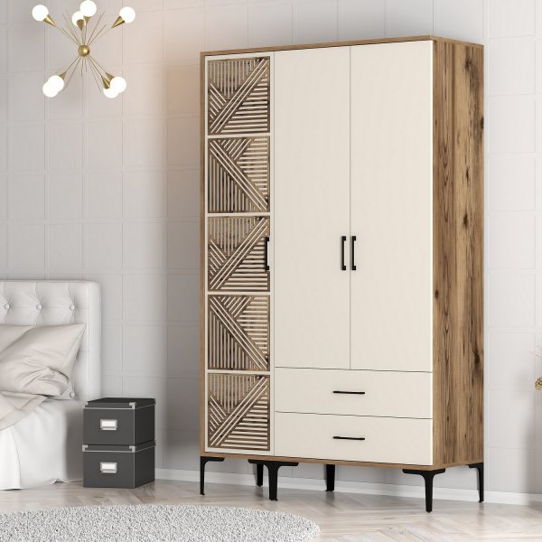 Kumsal Kleiderschrank 7 Walnuss/Creme
