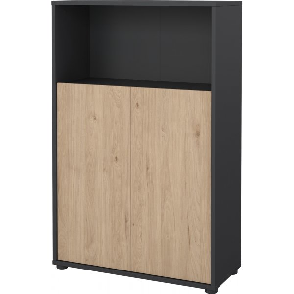 Niedriges Sign-B�cherregal mit T�ren - Mattgrau/Hickory