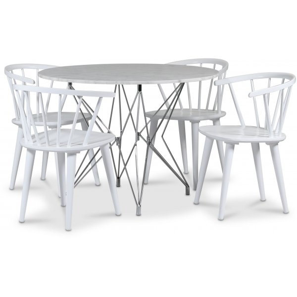 Zoo-Essgruppe 105 cm inkl. 4 Dalsland weie Freischwinger - Chrom / Heller Marmor