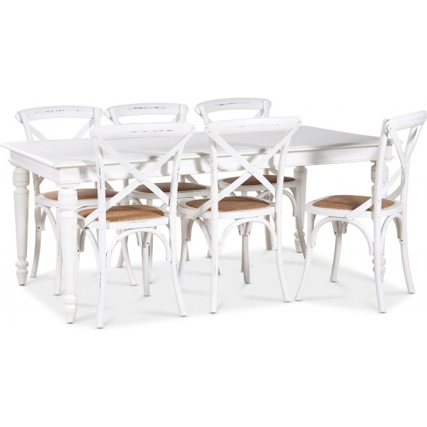 Paris Essgruppe 180 cm Tisch wei + 6 weie Gaston Esszimmersthle