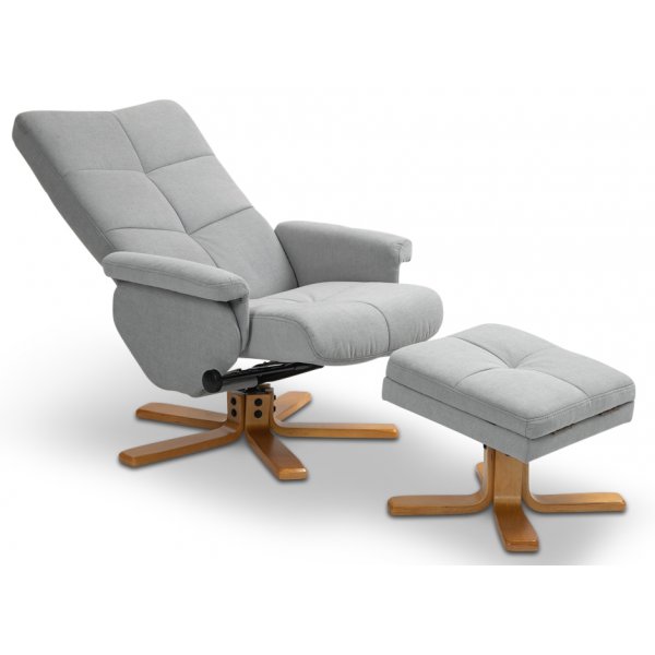 Verstellbarer Sessel Duva inklusive Fuhocker mit Stauraum - Grauer Stoff mit Holzbeinen