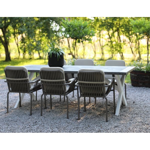 Oxford-Speisegruppe im Freien; grau/wei Tisch 220 cm inkl. 6 Lincoln Stapelsthle grau/beige