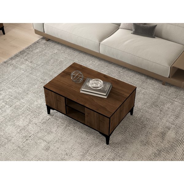 Gediz Couchtisch 90 x 90 cm - Walnuss/Schwarz