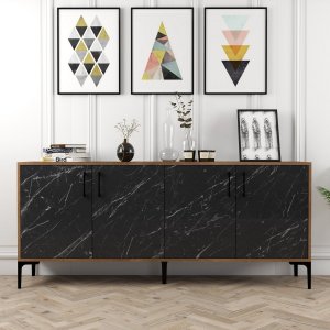 Kyiv Sideboard 180 cm - Nussbaum/schwarzer Marmor