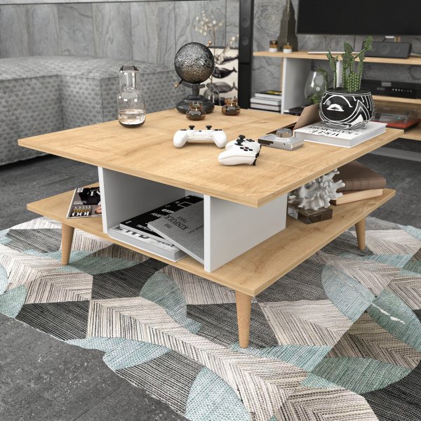 Akya Couchtisch 89 x 89 cm - Eiche/wei