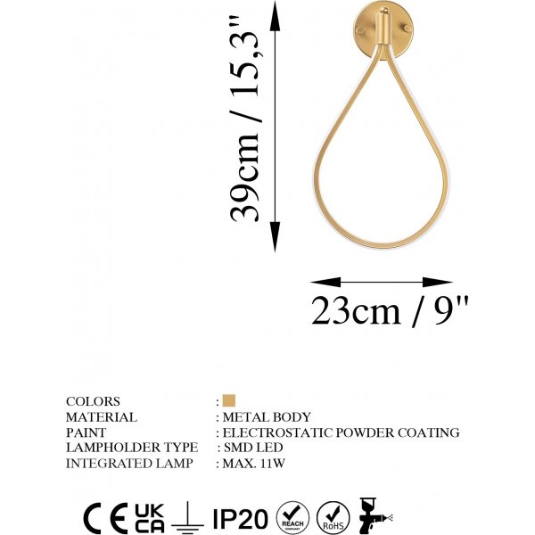 Damian Wandleuchte - Gold Damian Wandleuchte - Gold