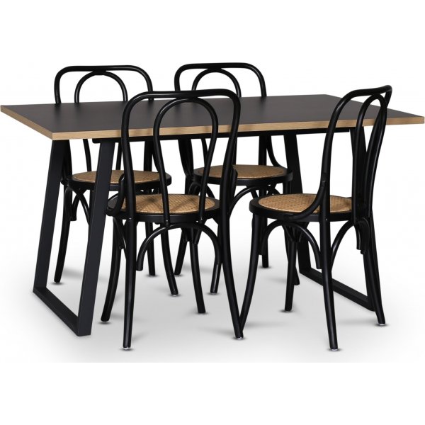 Edge 3.0 Essgruppe 140x90 cm inkl. 4 Sets Bugholzsthle schwarz - Schwarz Hochdrucklaminat (HPL)