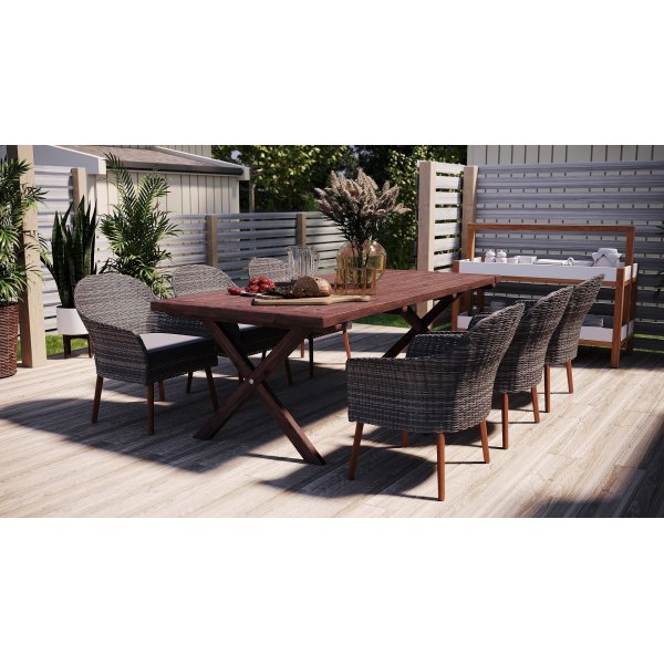 Oxford Outdoor-Gruppe, Tisch 220 cm inkl. 6 valetta grauen Esszimmersthlen