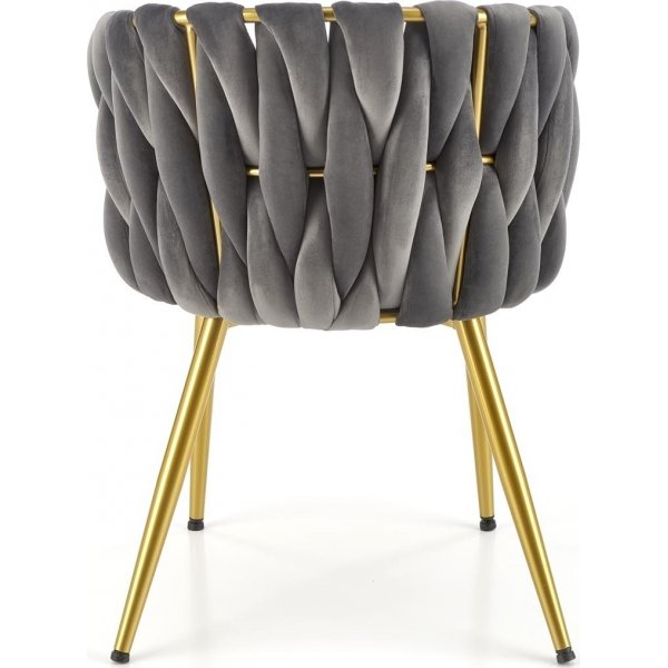 Esszimmerstuhl, grauer Samt, mit goldenen Beinen