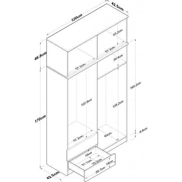 Mendy Kleiderschrank 120 cm - Walnuss/Wei�