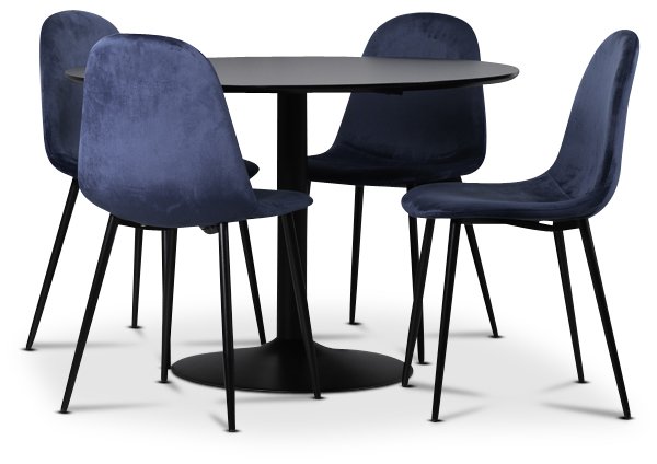 Sitz-Essgruppe, Esstisch mit 4 Carisma-Samtstühlen - Schwarz/Blau + 3.00 x Möbelfüße Sitz-Essgruppe, Esstisch mit 4 Carisma-Samtstühlen - Schwarz/Blau + 3.00 x Möbelfüße