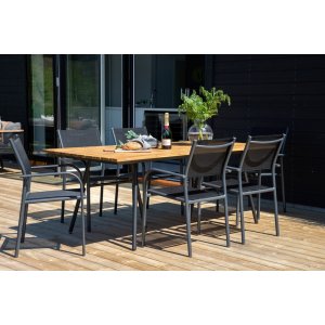 Chan Outdoor-Essgruppe mit 6 Santorini-Sthlen - Schwarz/Natur