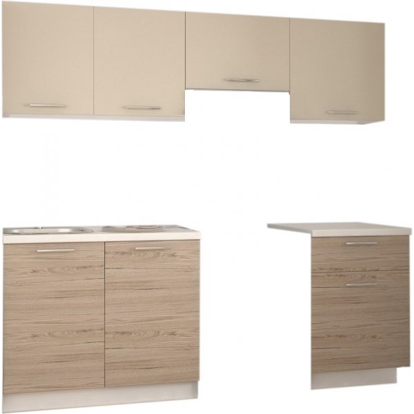 Komplette Kche Katia 220 cm - Hellbeige/San-Marino-Eiche/Wei