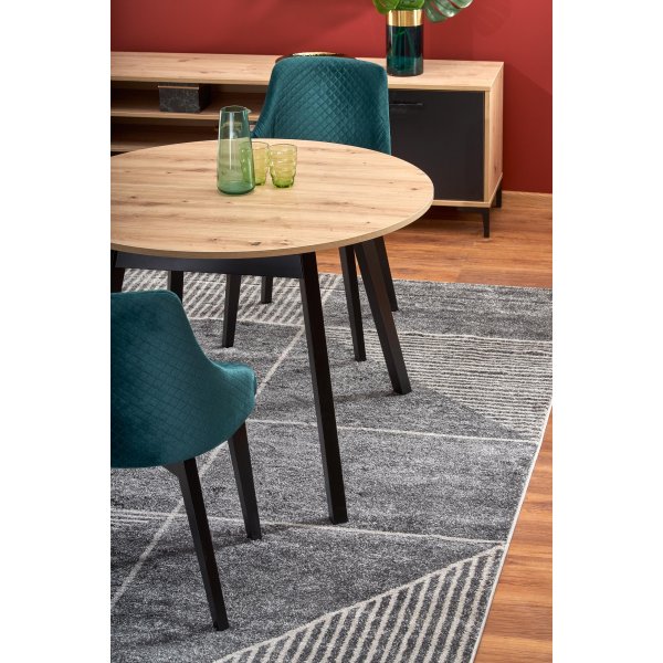 Ausziehbarer runder Esstisch Caliss Ø102-142 cm - Artisan-Eiche/Schwarz Ausziehbarer runder Esstisch Caliss Ø102-142 cm - Artisan-Eiche/Schwarz