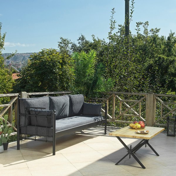 Hampus 3-Sitzer Outdoor-Sofa - Schwarz/Anthrazit + Textilreinigung fr Mbel