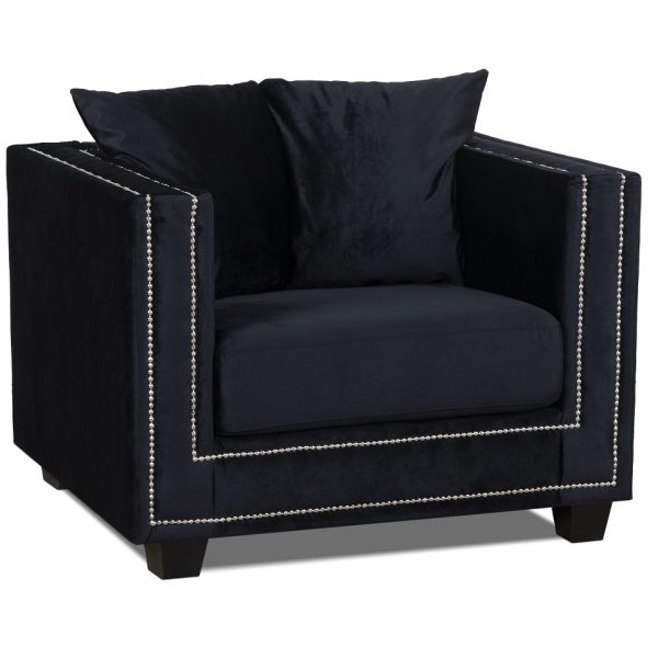 Temple Sessel mit Nieten - Schwarz (Samt) Temple Sessel mit Nieten - Schwarz (Samt)