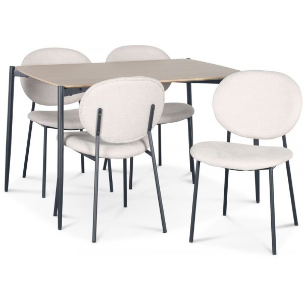 Lokrume Essgruppe 120 cm Tisch aus hellem Holz + 4 getuftete beige Sthle