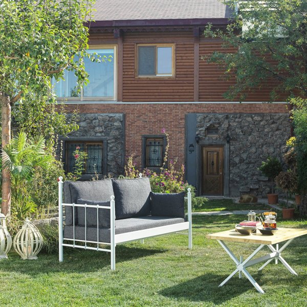 Lalas 2-Sitzer Outdoor-Sofa - Weiß/Anthrazit + Fleckentferner für Möbel Lalas 2-Sitzer Outdoor-Sofa - Weiß/Anthrazit + Fleckentferner für Möbel