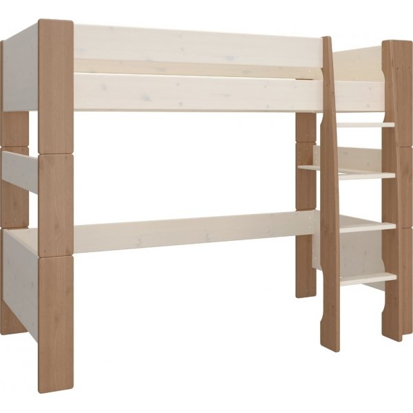 Hochbett fr Kinder 90 x 200 cm - Wei/Grau/Braun