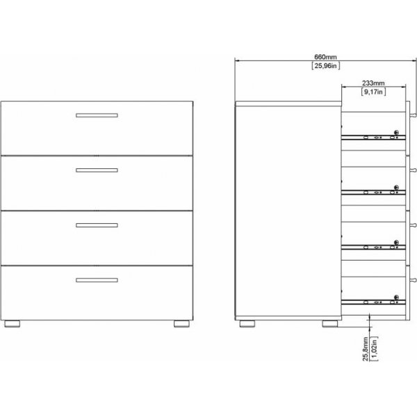 Pepe breite Kommode mit 4 Schubladen - Walnuss Pepe breite Kommode mit 4 Schubladen - Walnuss