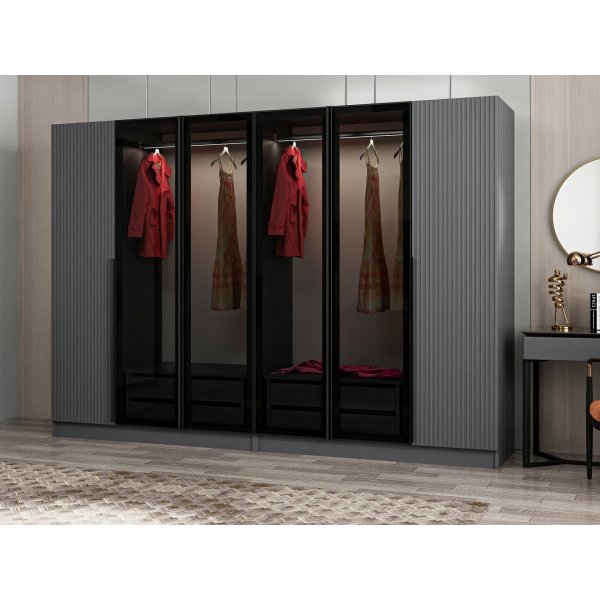 Cikani Kleiderschrank mit Spiegelt�ren 225x52x210 cm - Anthrazit