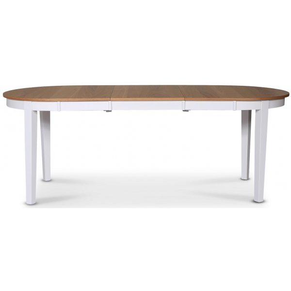 Esstisch-Set; Tisch 160-210 cm - Weiß / Geölte Eiche mit 6 Stühlen - Fårö Esstisch-Set; Tisch 160-210 cm - Weiß / Geölte Eiche mit 6 Stühlen - Fårö