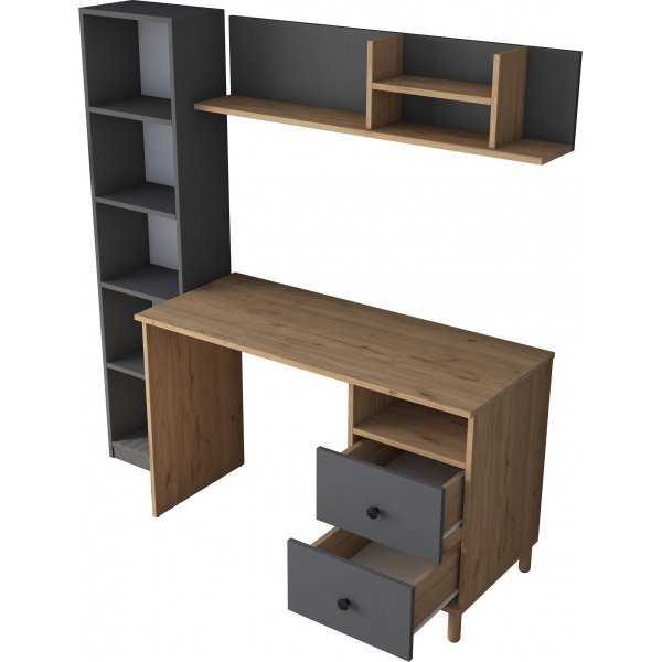 Hanna Schreibtisch mit Regalsystem 15, 120 x 50 cm - Walnuss/Anthrazit