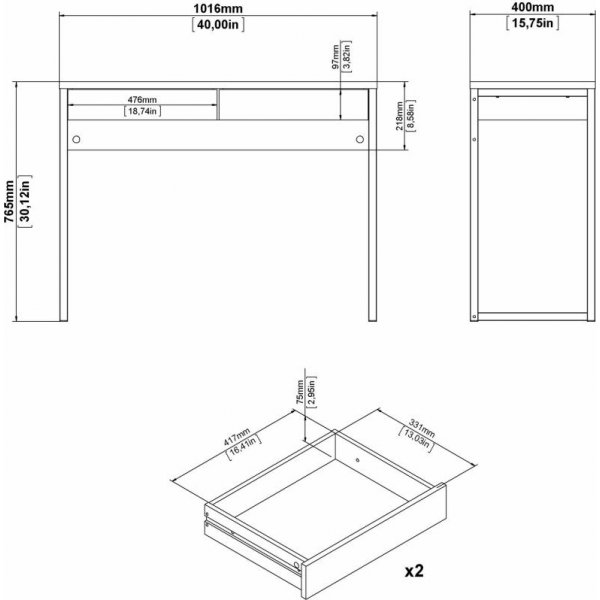 Function Plus Schreibtisch 101,6 x 40 x 76,5 cm - Wei