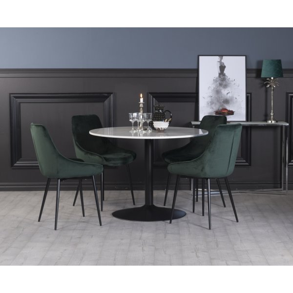 Plaza Essgruppe, Marmortisch mit 4 Theo Samtsthlen - Grn/Wei/Schwarz