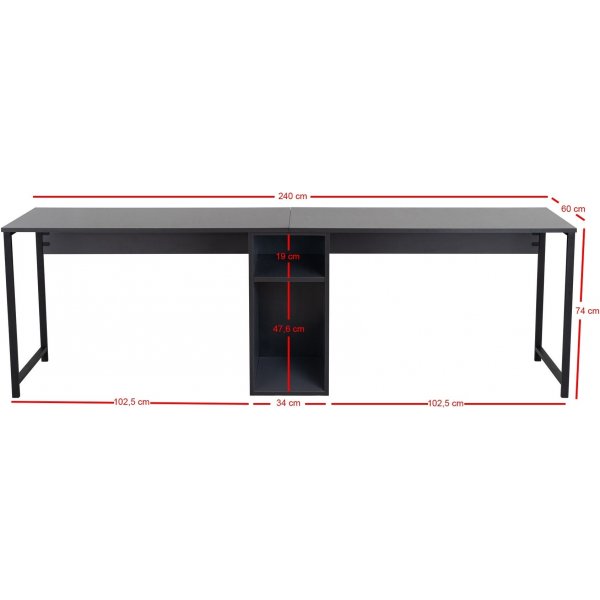 Twin-Schreibtisch - Anthrazit/Schwarz