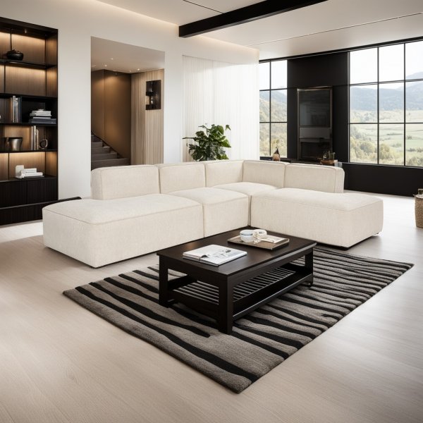 Mehr Ecksofa mit offenen Enden rechts - Creme