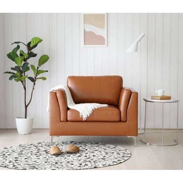 Sessel cognacfarbenes Kunstleder - Cansas + Fleckentferner fr Mbel